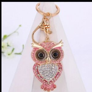 Pink and Gold Owl Keychain